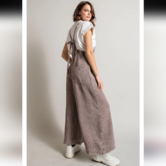 New! Easel Mushroom Washed Cotton Jumpsuit Overalls - Picture 3 of 4